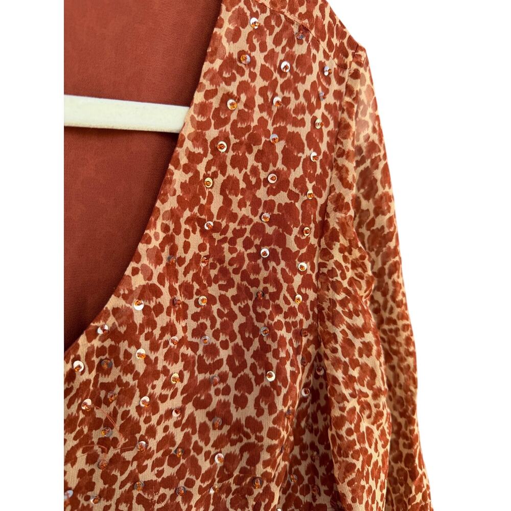 Vintage ICE Product Sequined Leopard Print Long Sleeve Blouse M - Picture 3 of 11